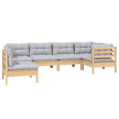 6 Piece Garden Lounge Set with Grey Cushions Pinewood