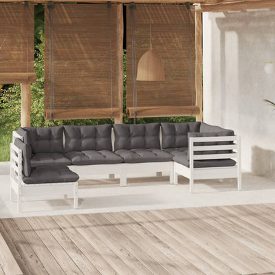 6 Piece Garden Lounge Set with Cushions White Pinewood