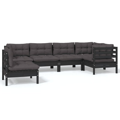 6 Piece Garden Lounge Set with Cushions Black Pinewood