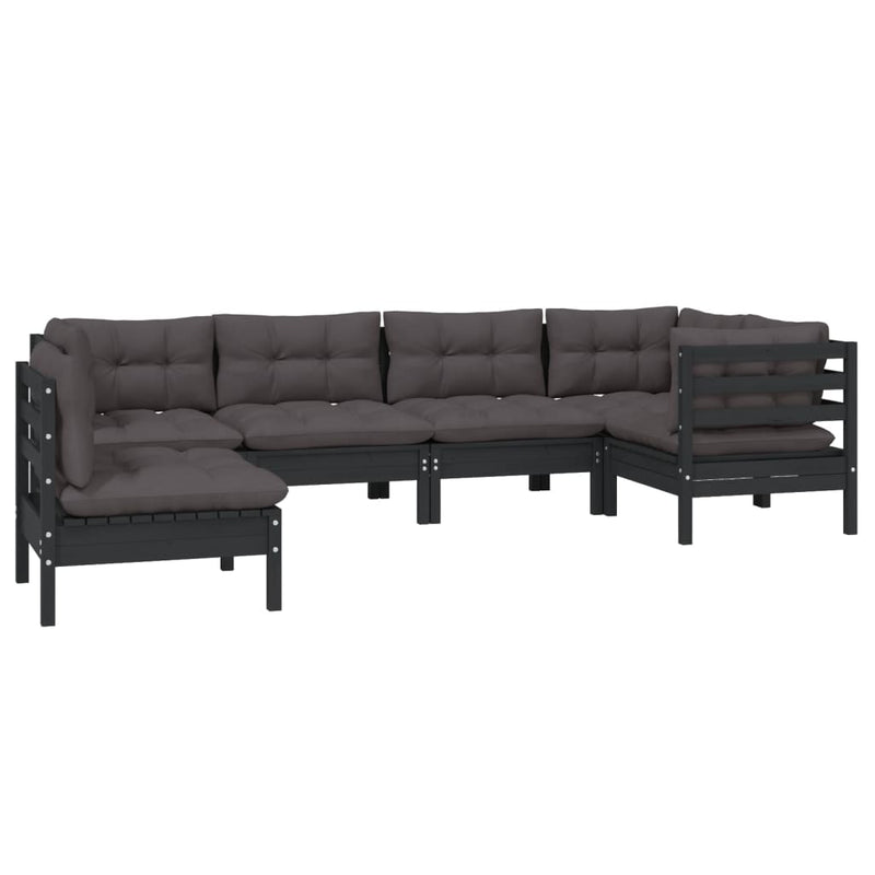 6 Piece Garden Lounge Set with Cushions Black Pinewood