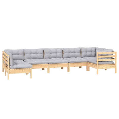 7 Piece Garden Lounge Set with Grey Cushions Pinewood