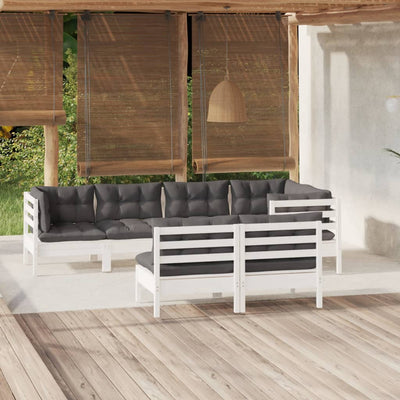 7 Piece Garden Lounge Set with Cushions White Solid Pinewood