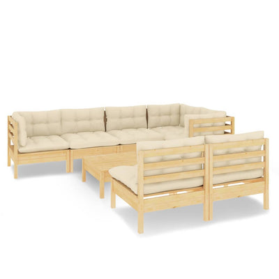 8 Piece Garden Lounge Set with Cream Cushions Solid Pinewood