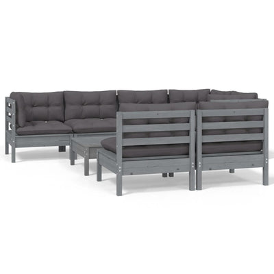 8 Piece Garden Lounge Set with Cushions Grey Solid Pinewood