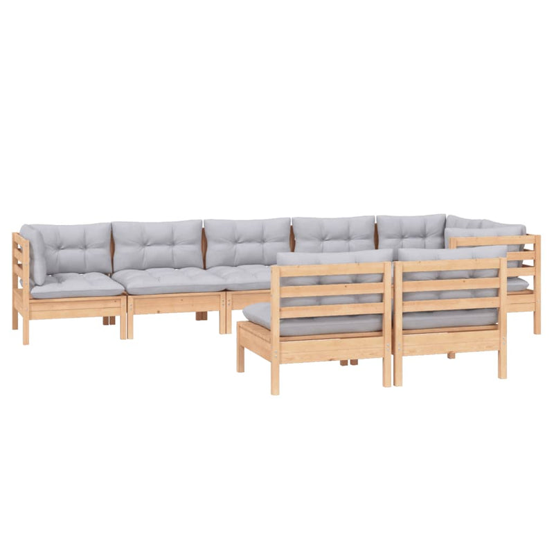 8 Piece Garden Lounge Set with Grey Cushions Solid Pinewood