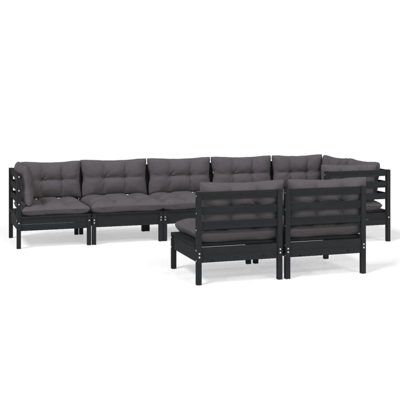 8 Piece Garden Lounge Set with Cushions Black Solid Pinewood