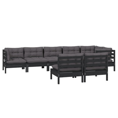 8 Piece Garden Lounge Set with Cushions Black Solid Pinewood