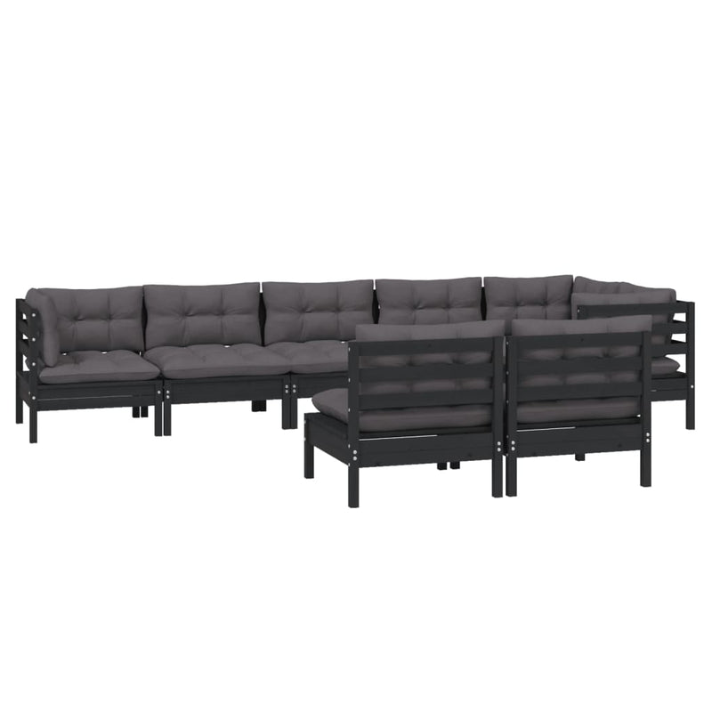 8 Piece Garden Lounge Set with Cushions Black Solid Pinewood