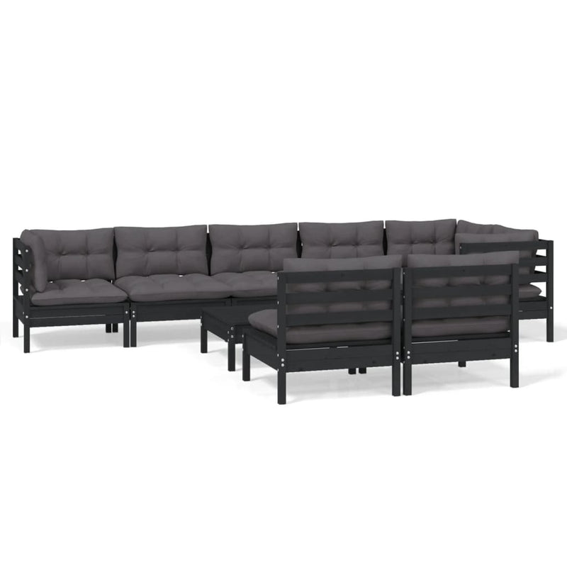 9 Piece Garden Lounge Set with Cushions Black Solid Pinewood