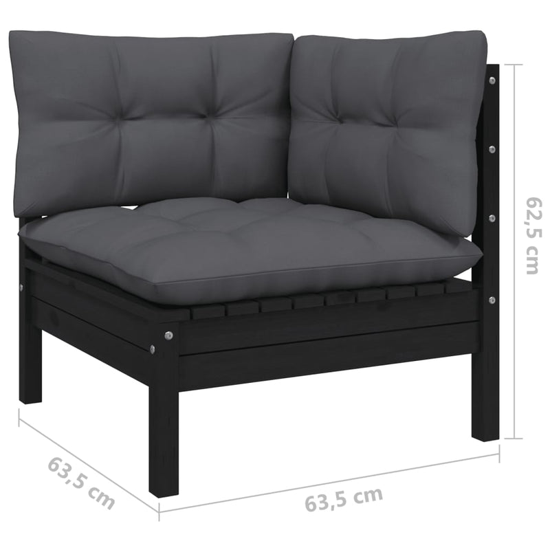 9 Piece Garden Lounge Set with Cushions Black Solid Pinewood