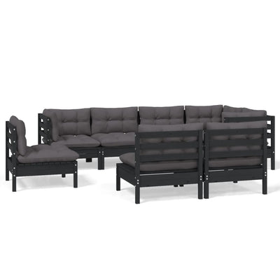 8 Piece Garden Lounge Set with Cushions Black Solid Pinewood