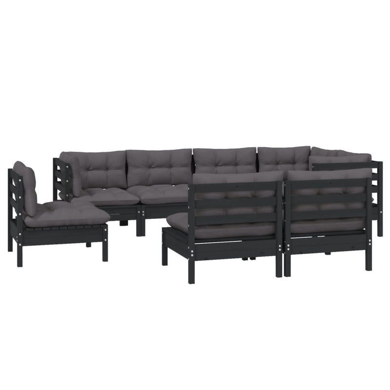 8 Piece Garden Lounge Set with Cushions Black Solid Pinewood