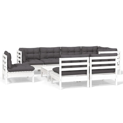 9 Piece Garden Lounge Set with Cushions White Solid Pinewood