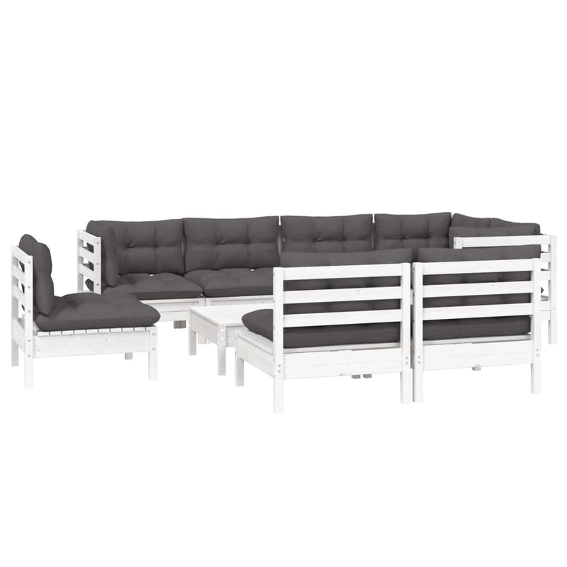 9 Piece Garden Lounge Set with Cushions White Solid Pinewood