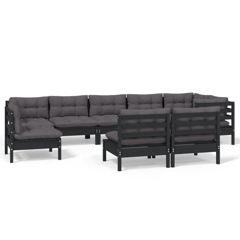 9 Piece Garden Lounge Set with Cushions Black Solid Pinewood