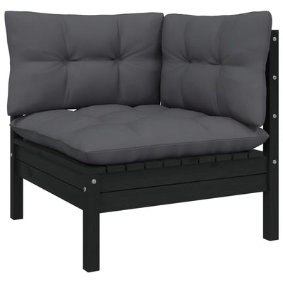 9 Piece Garden Lounge Set with Cushions Black Solid Pinewood