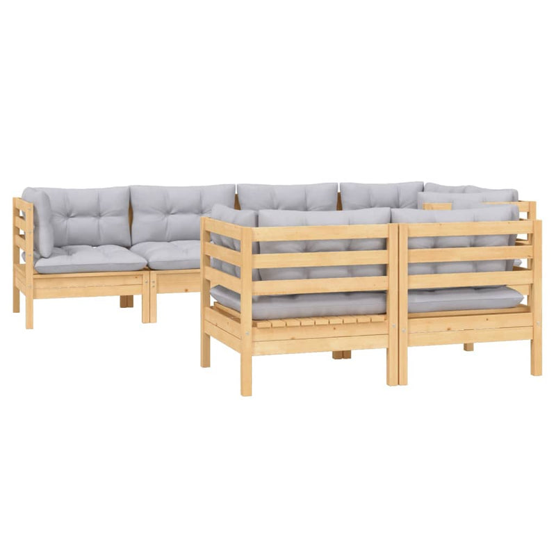 7 Piece Garden Lounge Set with Grey Cushions Solid Pinewood