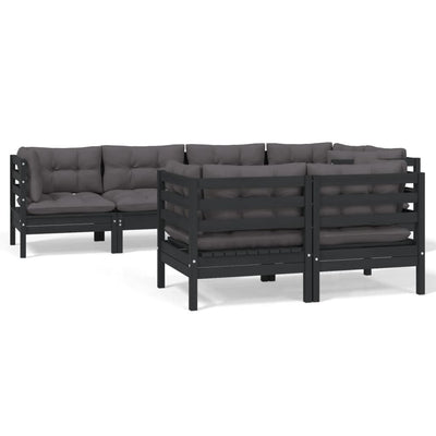 7 Piece Garden Lounge Set with Cushions Black Solid Pinewood