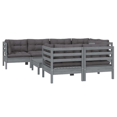 8 Piece Garden Lounge Set with Cushions Grey Solid Pinewood