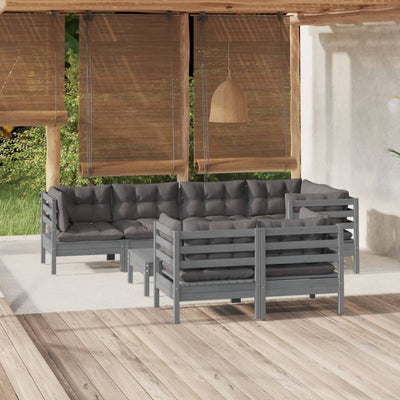 8 Piece Garden Lounge Set with Cushions Grey Solid Pinewood