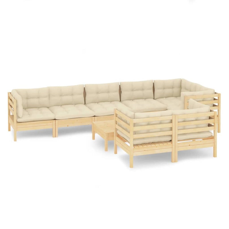 9 Piece Garden Lounge Set with Cream Cushions Solid Pinewood