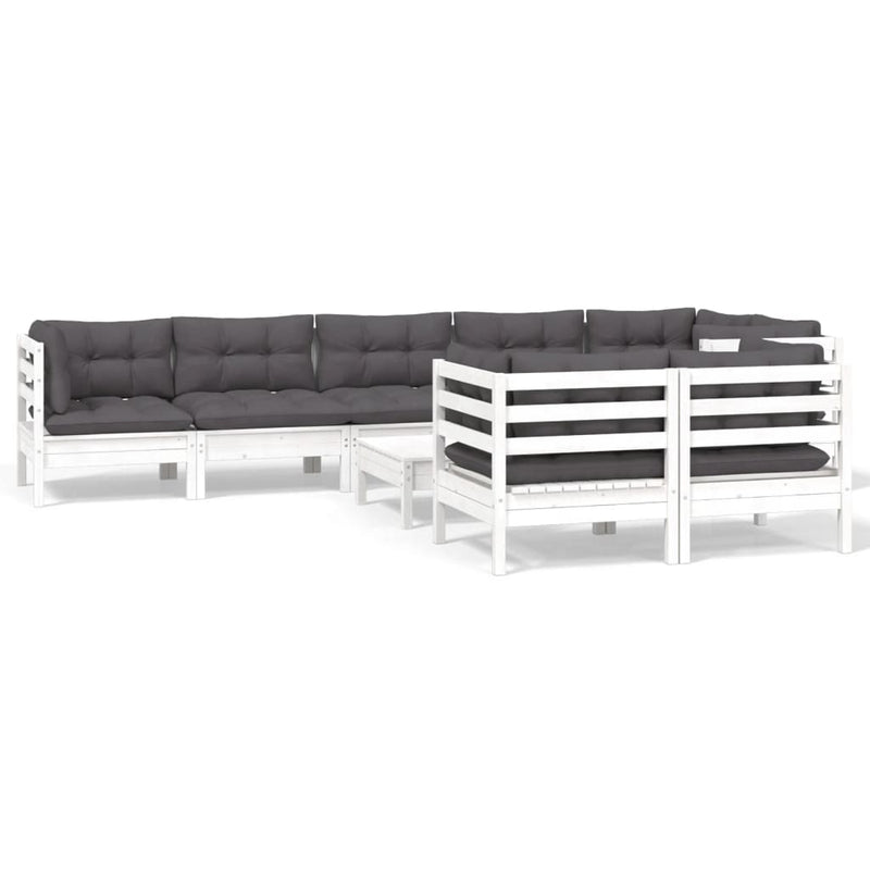 9 Piece Garden Lounge Set with Cushions White Solid Pinewood