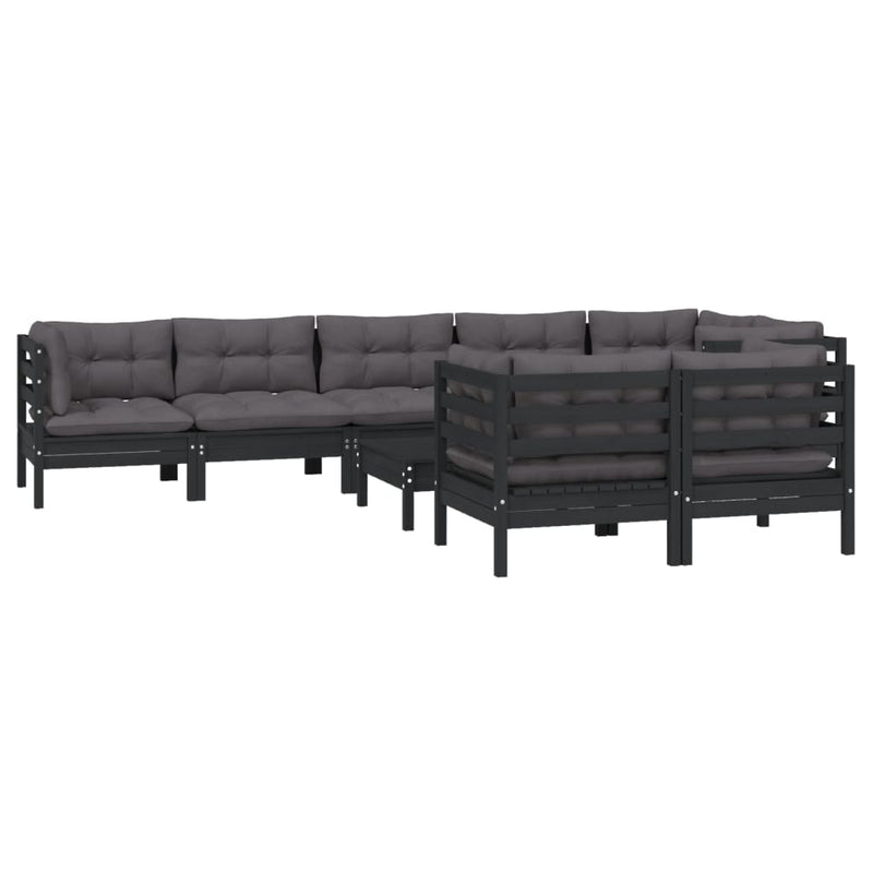 9 Piece Garden Lounge Set with Cushions Black Solid Pinewood