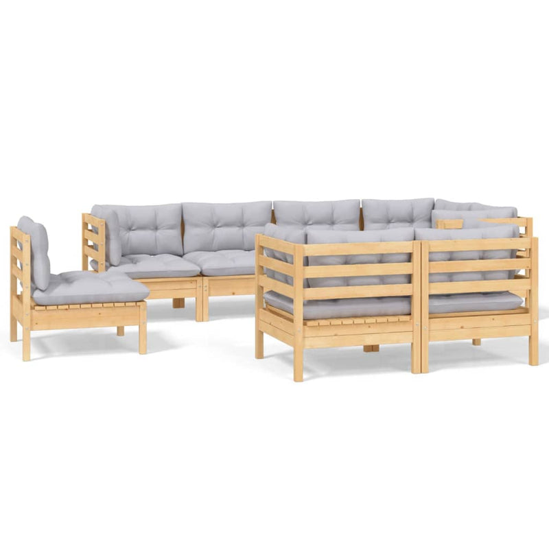 8 Piece Garden Lounge Set with Grey Cushions Solid Pinewood