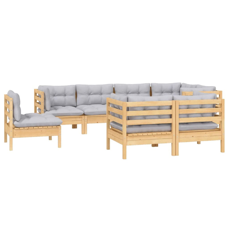 8 Piece Garden Lounge Set with Grey Cushions Solid Pinewood