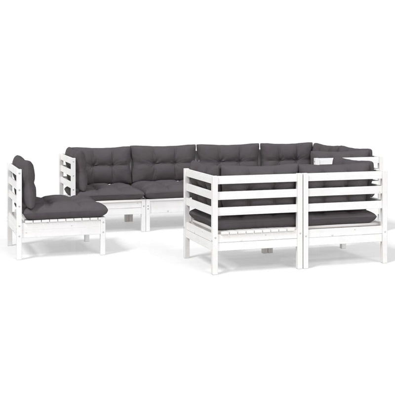 8 Piece Garden Lounge Set with Cushions White Solid Pinewood