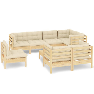 9 Piece Garden Lounge Set with Cream Cushions Solid Pinewood