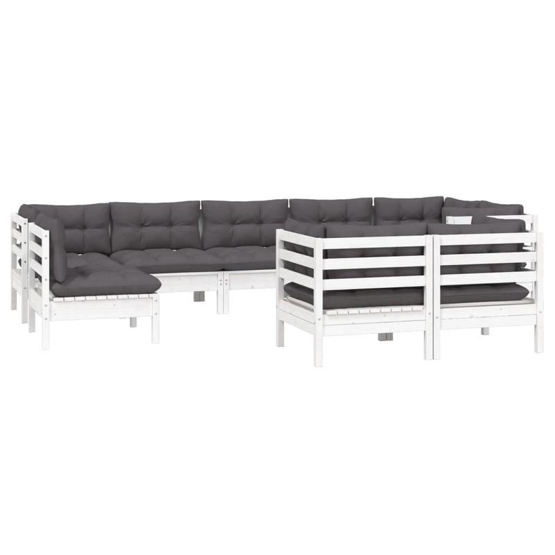 9 Piece Garden Lounge Set with Cushions White Solid Pinewood