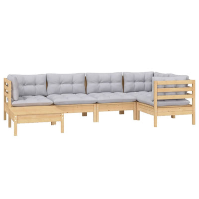 6 Piece Garden Lounge Set with Grey Cushions Solid Pinewood