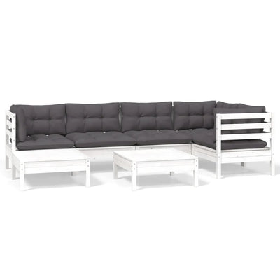 7 Piece Garden Lounge Set with Cushions White Solid Pinewood