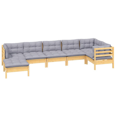 7 Piece Garden Lounge Set with Grey Cushions Solid Pinewood