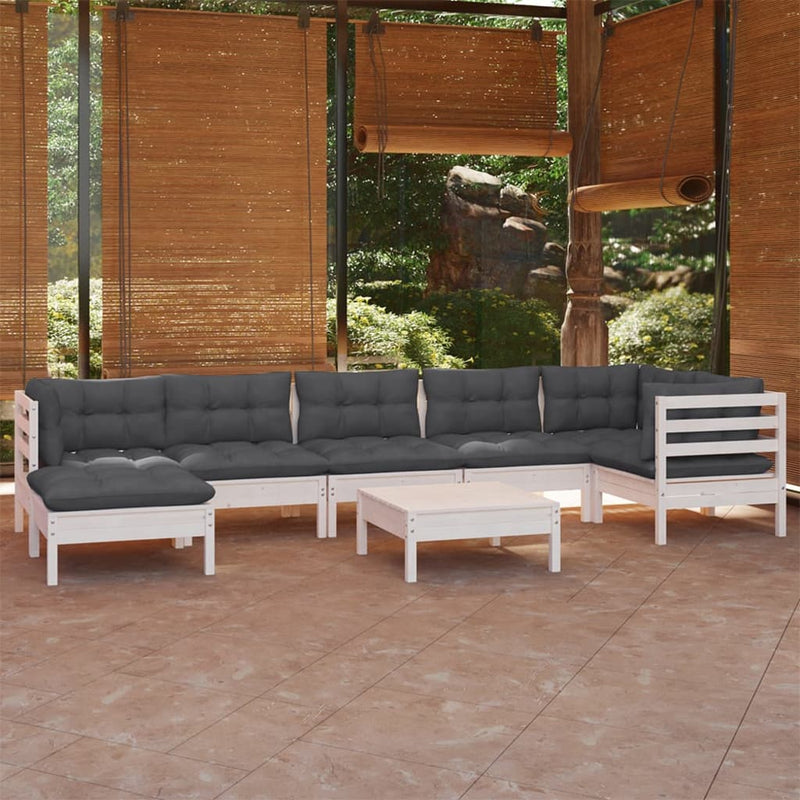 8 Piece Garden Lounge Set with Cushions White Solid Pinewood