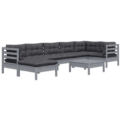 8 Piece Garden Lounge Set with Cushions Grey Solid Pinewood