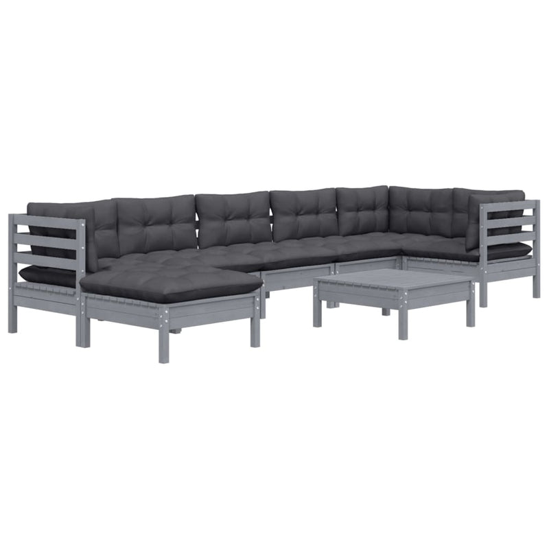 8 Piece Garden Lounge Set with Cushions Grey Solid Pinewood