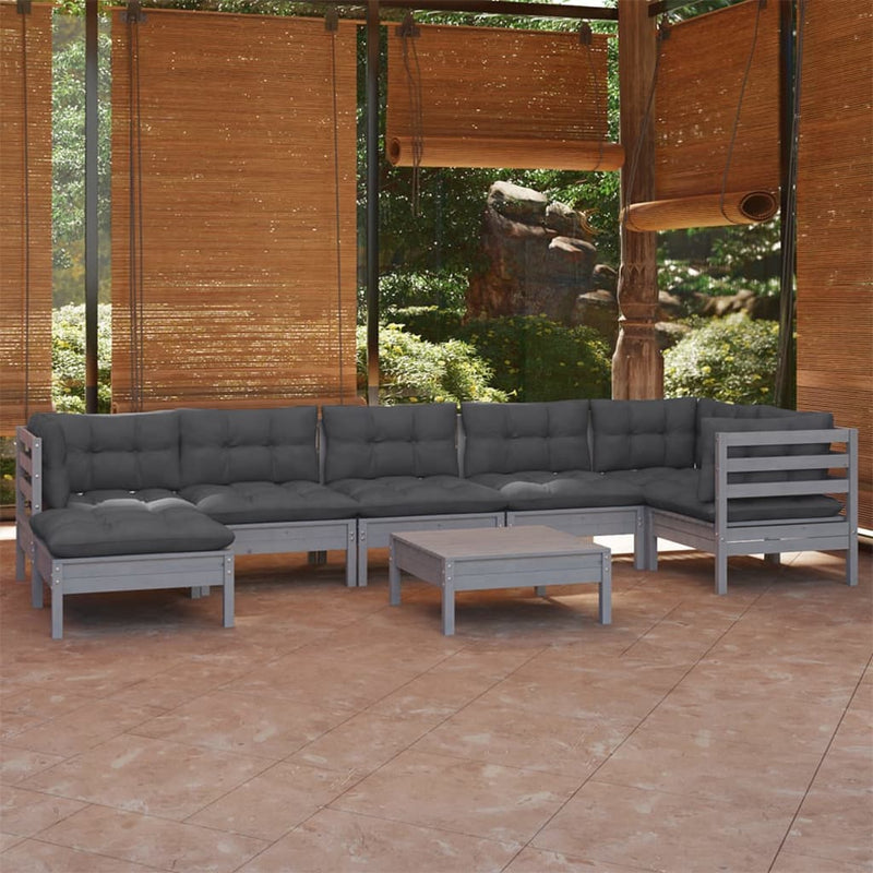 8 Piece Garden Lounge Set with Cushions Grey Solid Pinewood