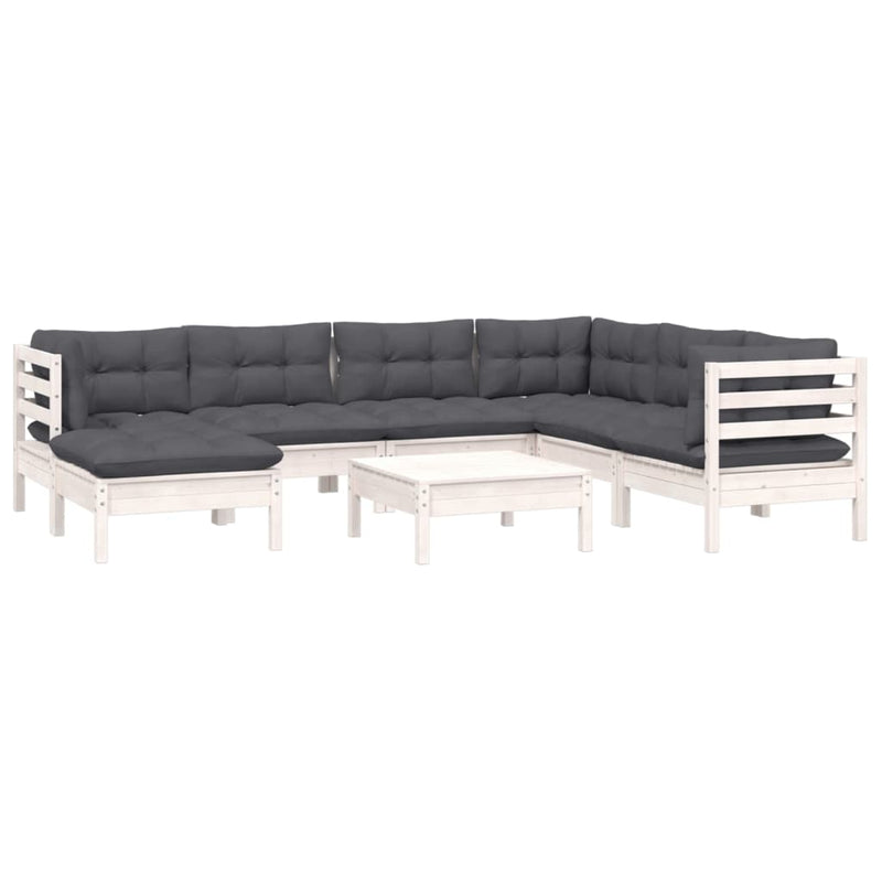 8 Piece Garden Lounge Set with Cushions White Solid Pinewood