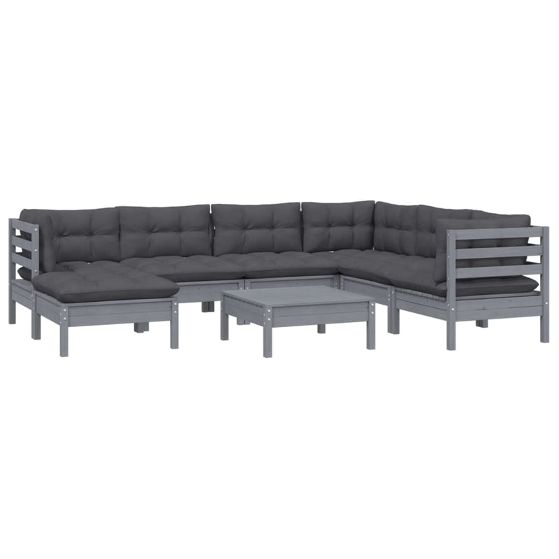 8 Piece Garden Lounge Set with Cushions Grey Solid Pinewood