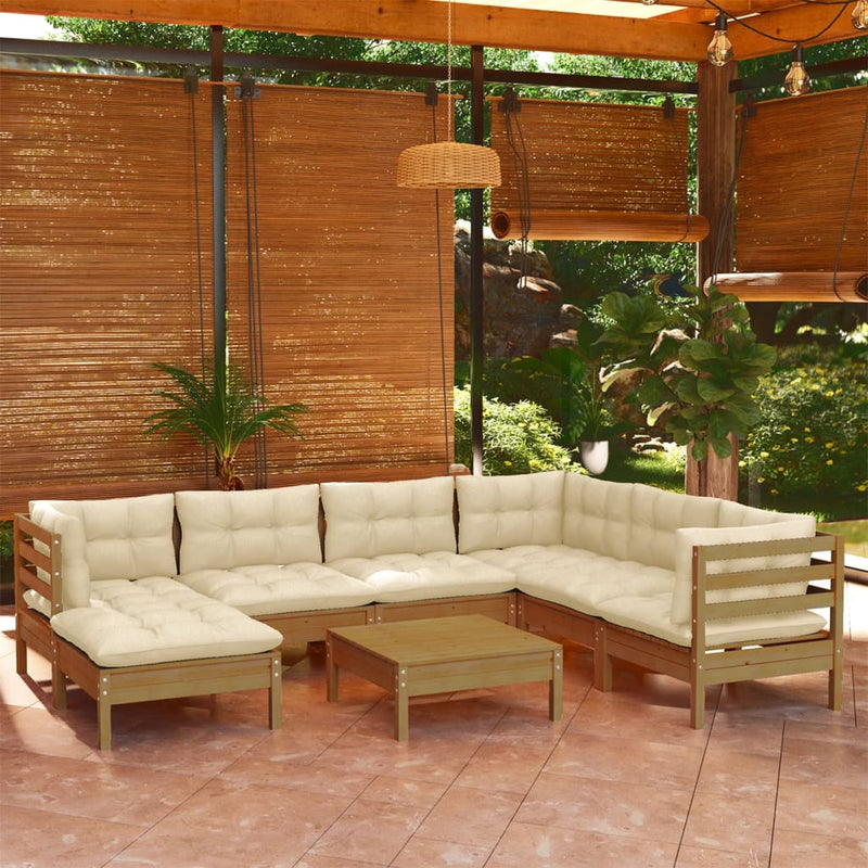 8 Piece Garden Lounge Set with Cushions Honey Brown Pinewood