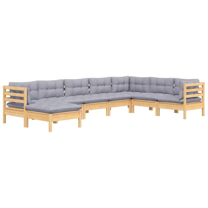 8 Piece Garden Lounge Set with Grey Cushions Solid Pinewood