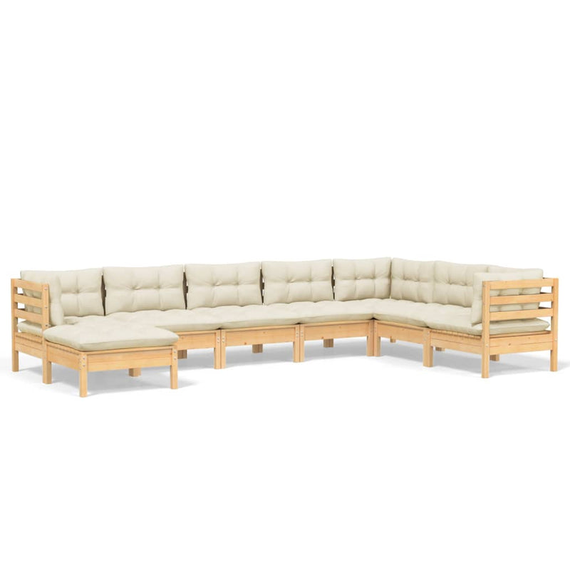 8 Piece Garden Lounge Set with Cream Cushions Solid Pinewood