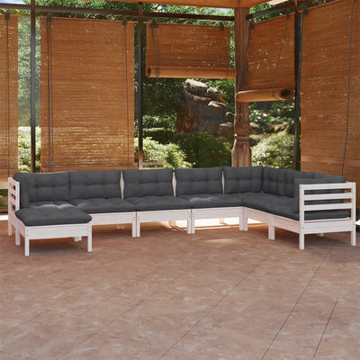 8 Piece Garden Lounge Set with Cushions White Solid Pinewood