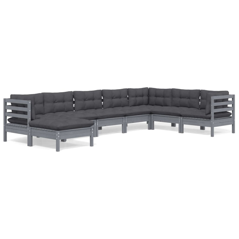 8 Piece Garden Lounge Set with Cushions Grey Solid Pinewood