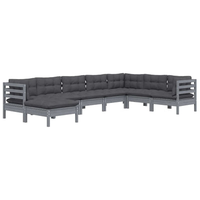 8 Piece Garden Lounge Set with Cushions Grey Solid Pinewood