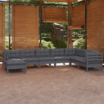 8 Piece Garden Lounge Set with Cushions Grey Solid Pinewood