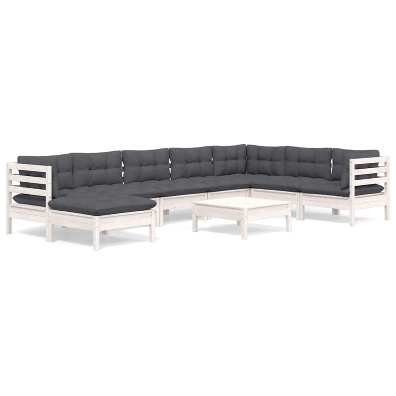 9 Piece Garden Lounge Set with Cushions White Solid Pinewood