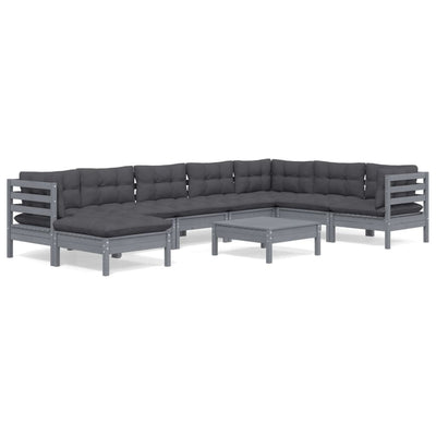 9 Piece Garden Lounge Set with Cushions Grey Solid Pinewood